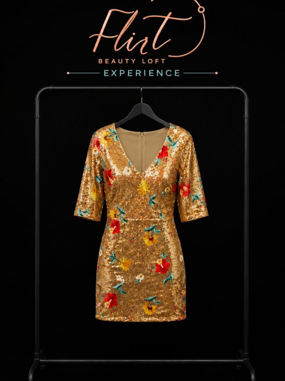 Gold Floral Sequin Bodycon Mini